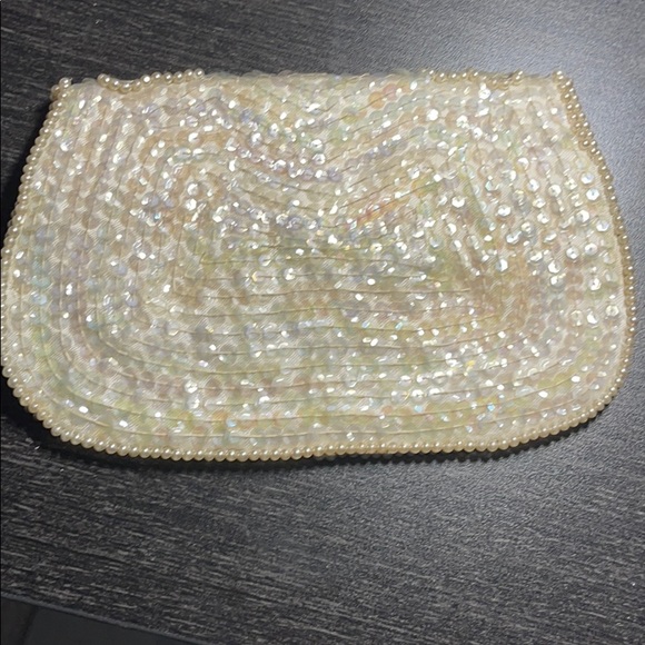 VINTAGE POUCH BAG PEARLS & SEQUINS RAINBOW COLOR - Picture 2 of 8